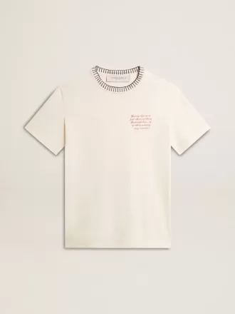 Hvid bomulds-T-shirt til kvinder med håndbroderi