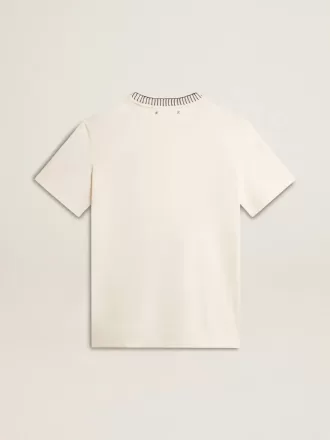 Hvid bomulds-T-shirt til kvinder med håndbroderi
