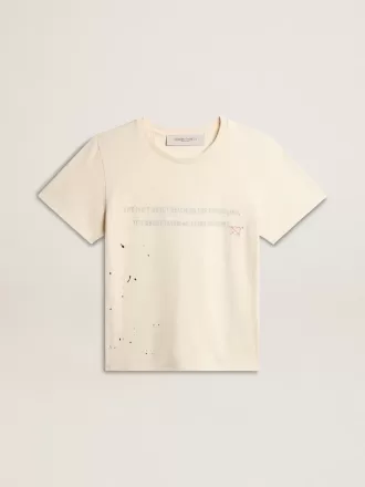 Hvid bomulds-T-shirt til kvinder med print og broderi