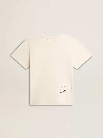 Hvid bomulds-T-shirt til kvinder med print og broderi