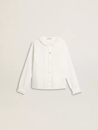 Hvid bomuldsskjorte med broderie anglaise til piger