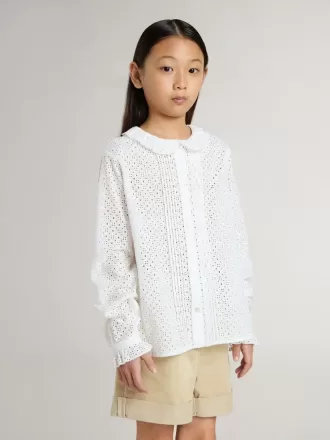 Hvid bomuldsskjorte med broderie anglaise til piger