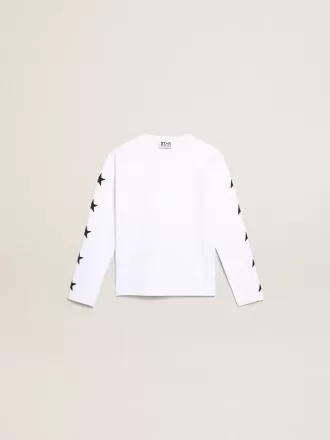 Hvid langærmet T-shirt med kontrastfarvede sorte stjerner