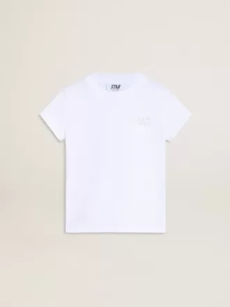 Hvid og sølvfarvet T-shirt med logo og maxi-stjerne i sølvglitter