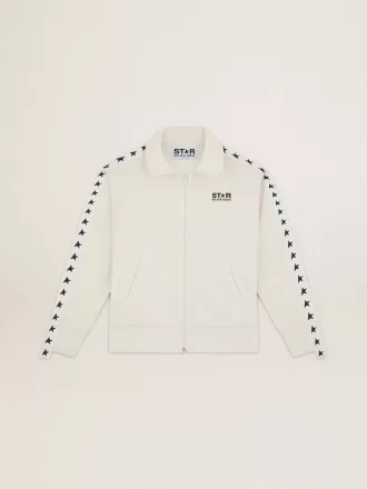 Hvid sweatshirt med lynlås til kvinder med hvid stribe og sorte stjerner