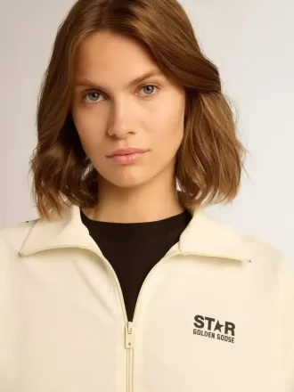 Hvid sweatshirt med lynlås til kvinder med hvid stribe og sorte stjerner