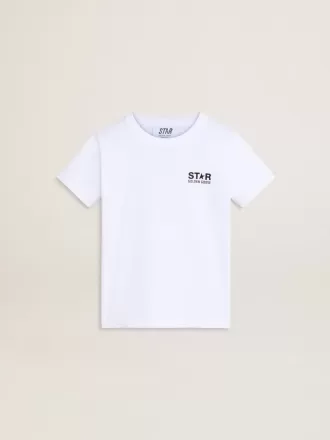 Hvid T-shirt med kontrastfarvet sort logo og stjerne