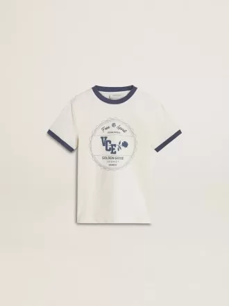 Hvid T-shirt til drenge med blåt print