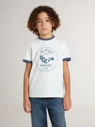 Hvid T-shirt til drenge med blåt print