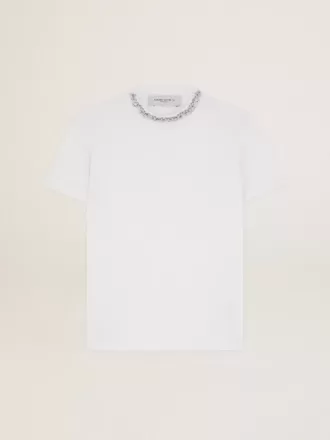 Hvid T-shirt til kvinder med cabochon-krystaller
