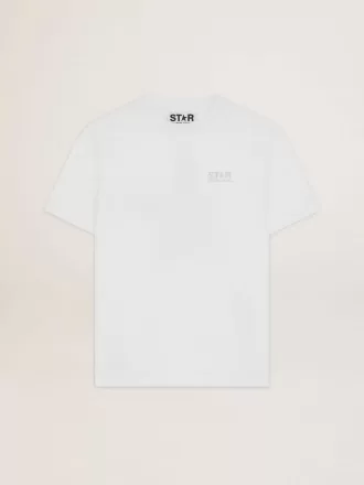 Hvid T-shirt til kvinder med sølvglitterlogo og stjerne