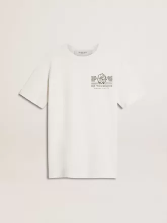 Hvid T-shirt til kvinder med sort print på brystet