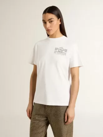 Hvid T-shirt til kvinder med sort print på brystet