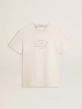 Hvid T-shirt til mænd i vintage-look med print foran