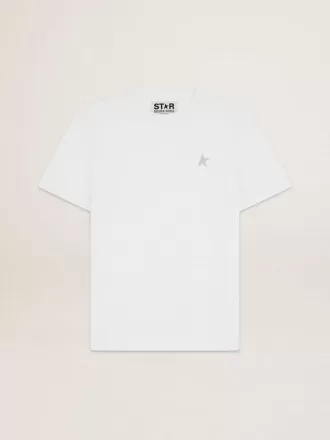 Hvid T-shirt til mænd med sølvglitterstjerne på forsiden