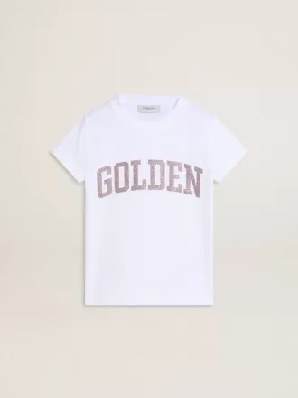 Hvid T-shirt til piger med lyserødt glitter Gyldne bogstaver