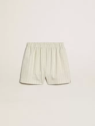 Hvide og grå shorts i uldblanding med nålestriber til kvinder