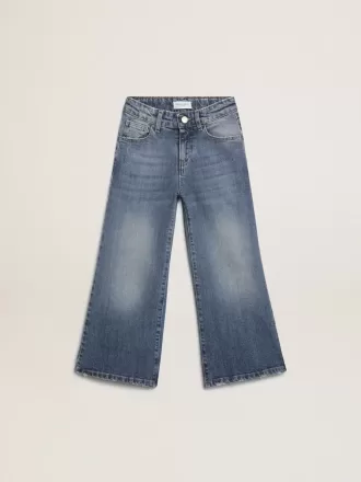 Jeans med brede ben i mellemblåt bull denim