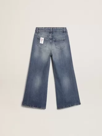 Jeans med brede ben i mellemblåt bull denim