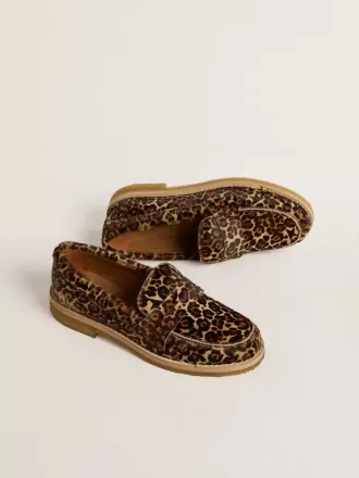 Jerry loafers til kvinder i ponyhud med leopardprint