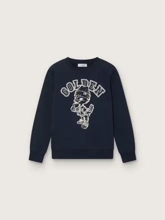 Journey sweatshirt med rund hals til drenge i marineblåt bomuld med maskotprint Journey sweatshirt med rund hals til drenge i marineblåt bomuld med maskotprint