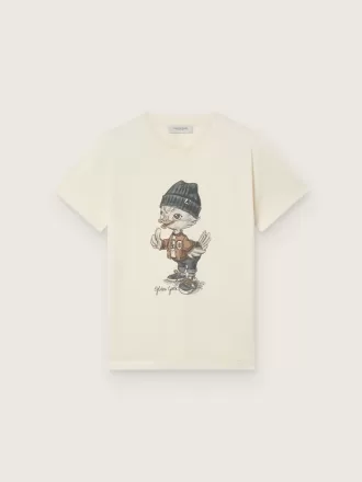 Journey T-shirt til drenge i hvid bomuldsjersey med digitalt maskotprint Journey T-shirt til drenge i hvid bomuldsjersey med digitalt maskotprint