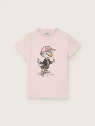 Journey T-shirt til piger i lyserød bomuldsjersey med digitalt maskotprint Journey T-shirt til piger i lyserød bomuldsjersey med digitalt maskotprint