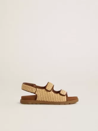 Junior Noa sandaler i beige raffia og brunt læder Junior Noa sandaler i beige raffia og brunt læder