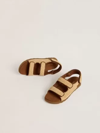 Junior Noa sandaler i beige raffia og brunt læder Junior Noa sandaler i beige raffia og brunt læder