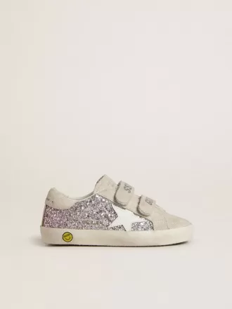 Junior Old School i sølv og lyserød glitter med hvid læderstjerne Junior Old School i sølv og lyserød glitter med hvid læderstjerne