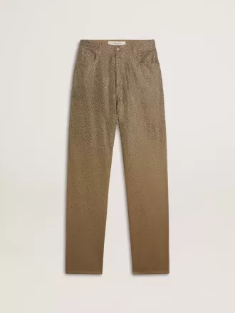 Khakifarvede bomuldsbukser til kvinder med gradient Swarovski-effekt