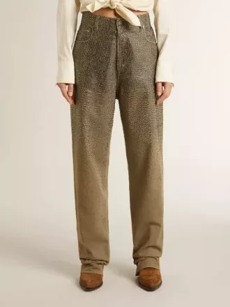 Khakifarvede bomuldsbukser til kvinder med gradient Swarovski-effekt
