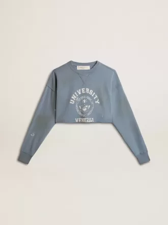 Kort sweatshirt i babyblå med distressed finish