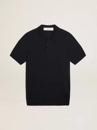Kortærmet poloshirt til mænd i marineblå merinould