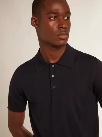 Kortærmet poloshirt til mænd i marineblå merinould