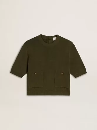 Kortærmet sweater til kvinder i militærgrøn bomuld