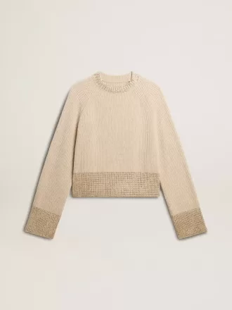 Kvinders boxy sweater i uld med hotfix krystaldekoration