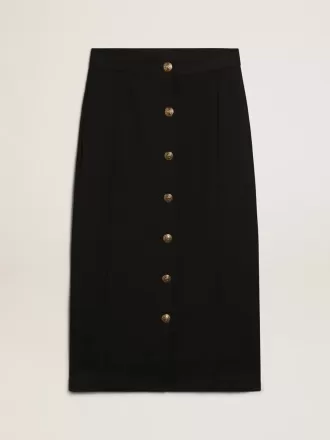 Kvinders pencilskirt i mørkeblå uld med guldfarvede heraldiske knapper