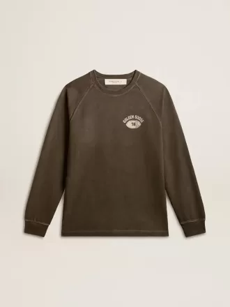 Langærmet T-shirt til mænd i antracitgrå bomuld med logo på ryggen