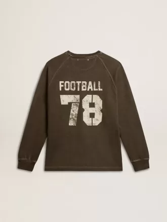 Langærmet T-shirt til mænd i antracitgrå bomuld med logo på ryggen
