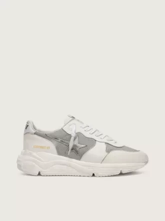 Løbesko til kvinder i mesh og nubuck med sølvfarvet metalstjerne i læder