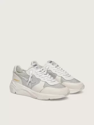 Løbesko til kvinder i mesh og nubuck med sølvfarvet metalstjerne i læder