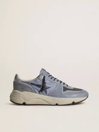 Løbesko til mænd i lyseblåt nylon og nubuck med sort stjerne