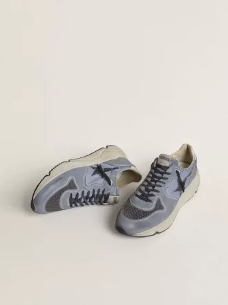 Løbesko til mænd i lyseblåt nylon og nubuck med sort stjerne