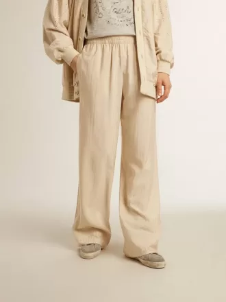 Let beige joggingbukser i silke og viskose til kvinder Let beige joggingbukser i silke og viskose til kvinder