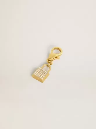 Låsformet charm i guldfarvet messing med krystaller