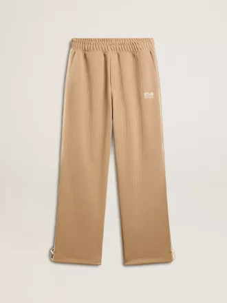 Lys beige joggingbukser til mænd med hvidt logo