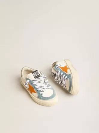 May Teen i nappa med orange læderstjerne og blå ruskindsindsatser May Teen i nappa med orange læderstjerne og blå ruskindsindsatser