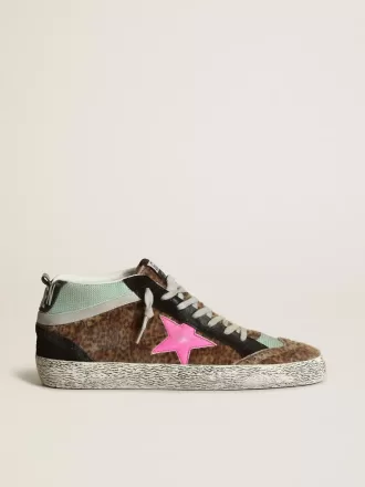 Mid Star i leopardprintet ponyskind med fuchsia læderstjerne