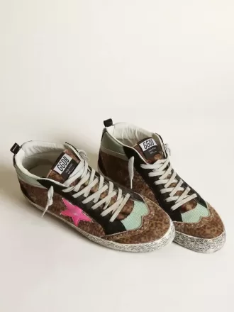 Mid Star i leopardprintet ponyskind med fuchsia læderstjerne